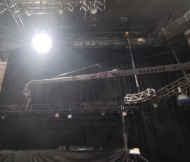 Lighting rigs held up by lots of remote controlled winches